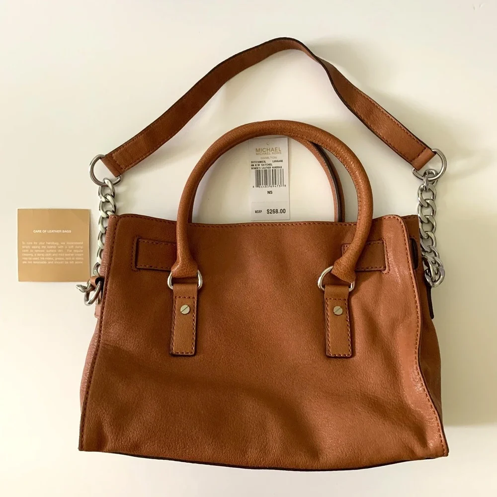 New Michael Kors Leather Hamilton East West Bag Luggage Brown Silver Hardware